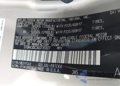2016 Toyota Sienna Le 8 Passenger z USA, uszkodzony, nr VIN 5TDKK3DC3GS735927
